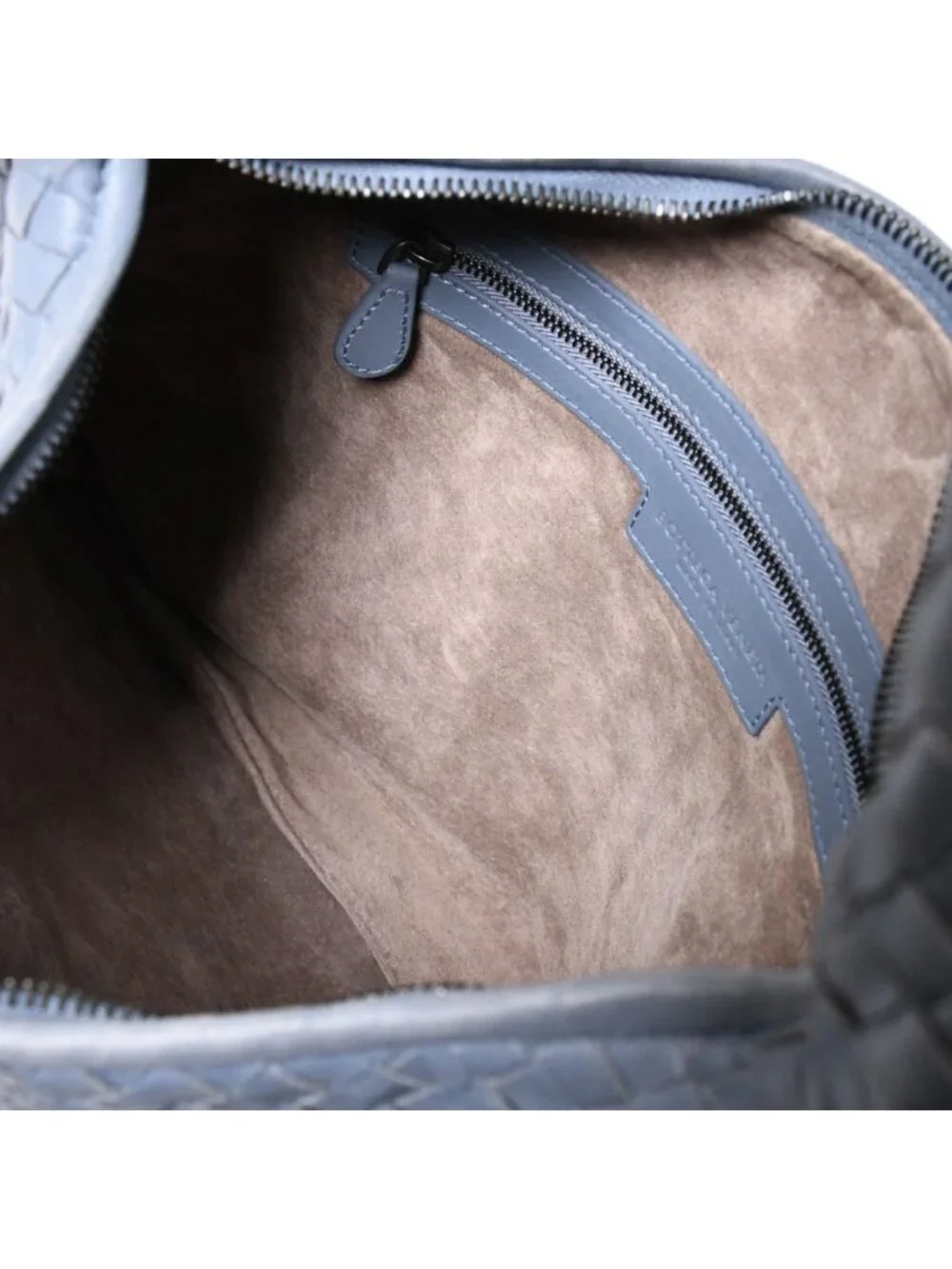 Bottega Veneta Intrecciato Hobo Handbag Blue Gray Black Metal Lambskin